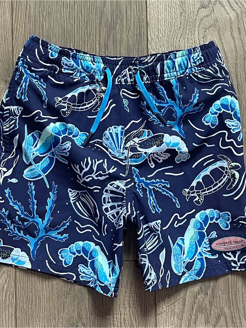 Vineyard Vines Blue Sea Life Printed Boys 7 Chappy Swim Trunks